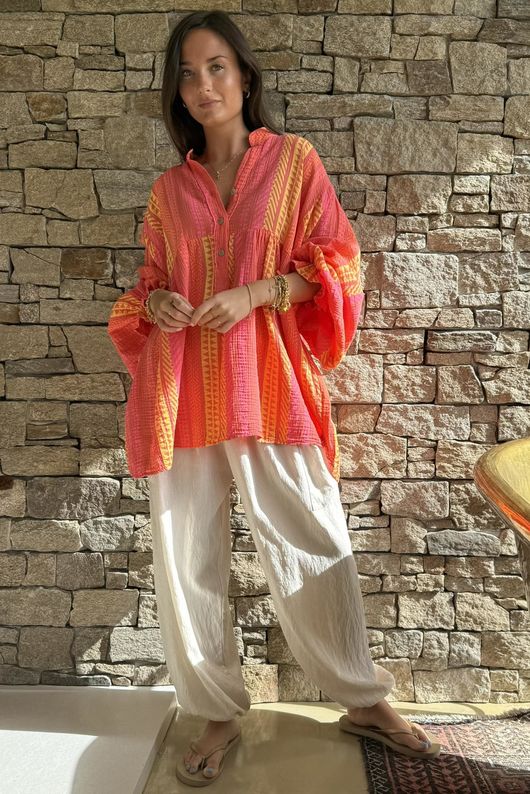 Peruvia Pillow Cotton Nero Smock Top Coral /19=